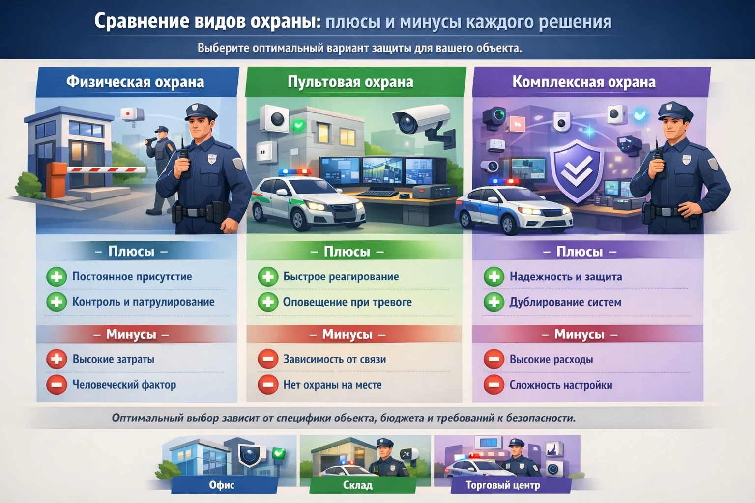 Сравнение видов охраны: плюсы и минусы каждого решения Сравнение видов охраны: плюсы и минусы