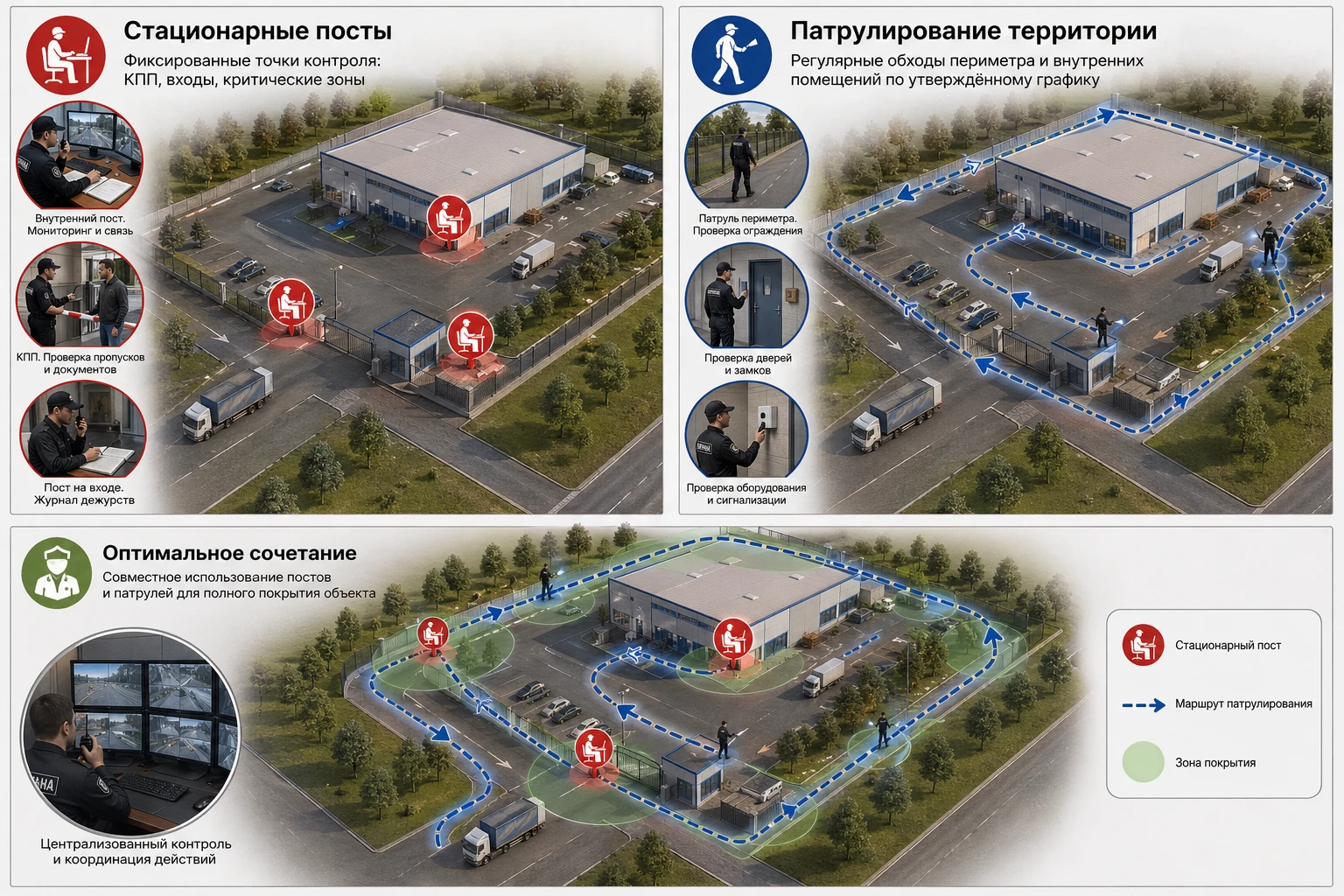 Типовые схемы организации охраны: стационарные посты и патрулирование Типовые схемы организации охраны: стационарные посты и патрулирование